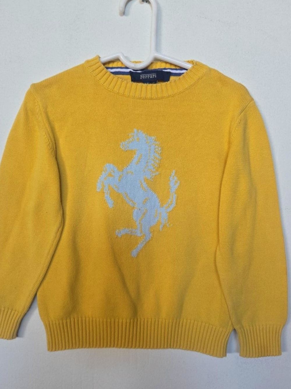 Ferrari Yellow Crewneck Sweater with Light Gray Prancing Horse